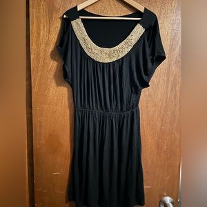 Soprano black cotton dress with neckline embellishment